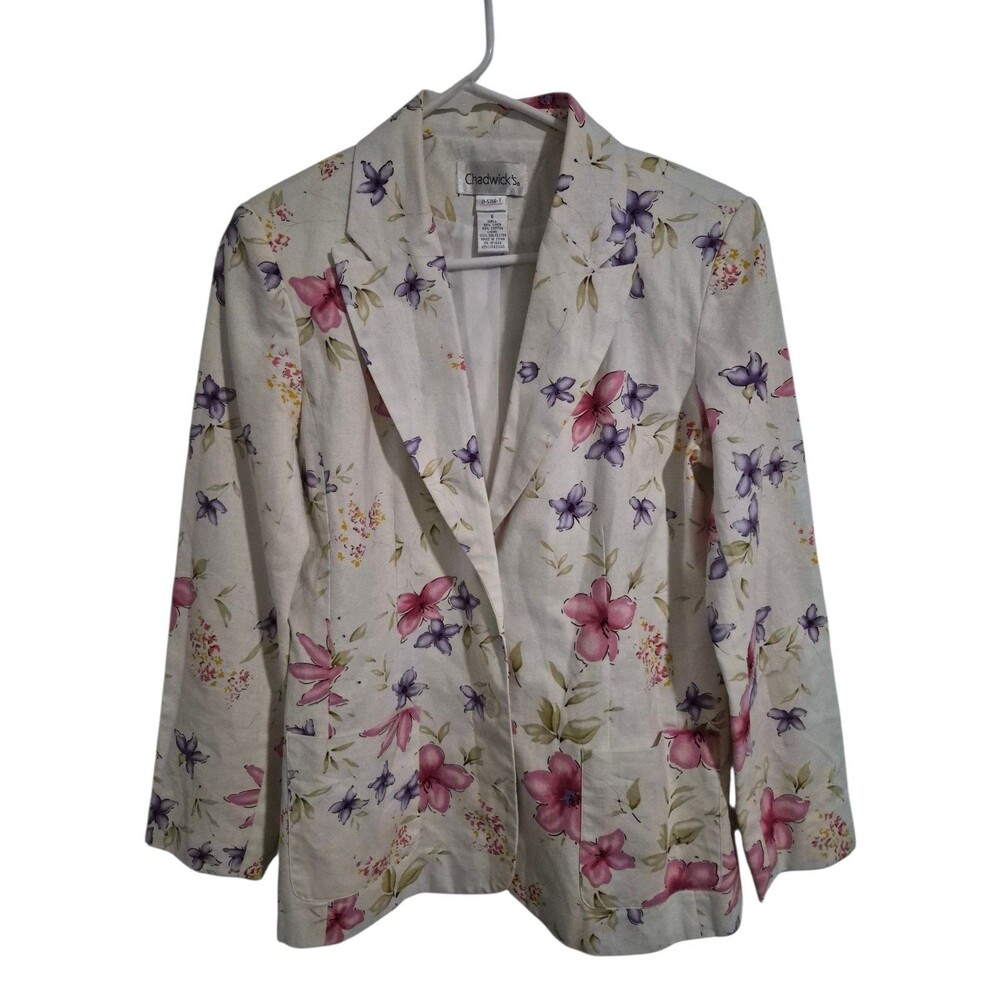 VTG Chadwick's Size 6 Blazer Linen Floral Cottage Spring